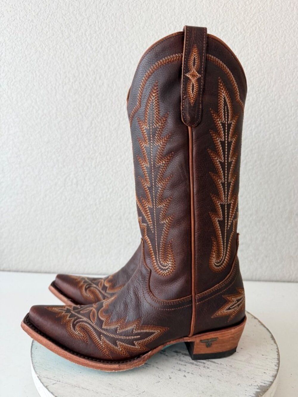Lane LEXINGTON Cognac Brown Cowboy Boots Womens 6.5 Western Cowgirl Mid Calf - Picture 4 of 11